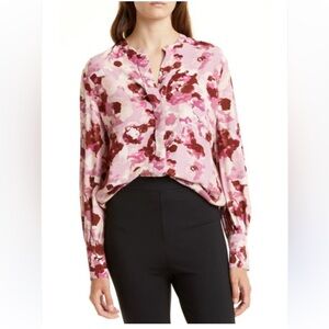 NORDSTROM SIGNATURE Floral Covered Placket Long sleeve Top, Women’s‎ Sz Small
